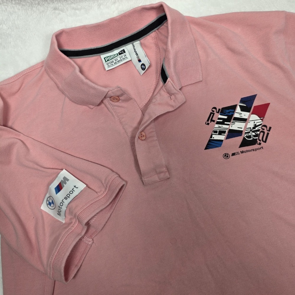 PUMA X BMW M Motor Sport MMS Graphic Men pink polo shirt sz large Racing‎
